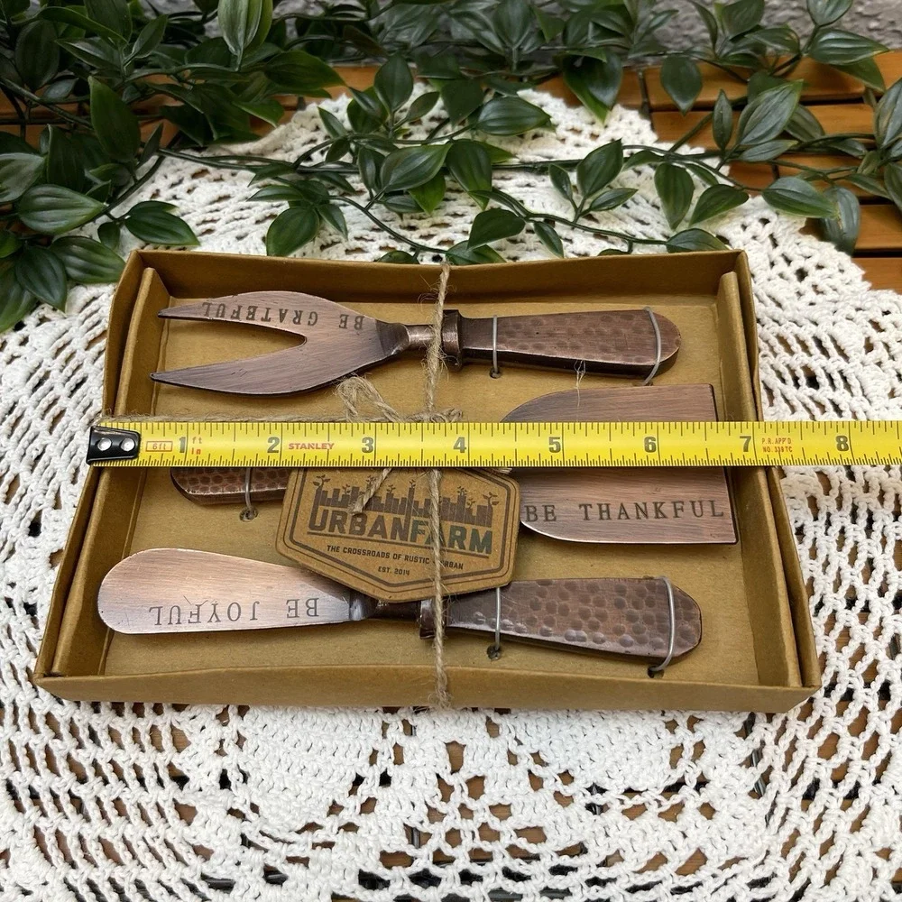 Thirstystone Urban Farm Hammered Copper Finish Serving Set 3pc Grateful Thankful
